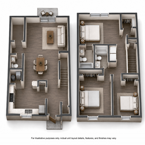 Floor plan for 3 beds, 2.5 baths, 1491 sqft